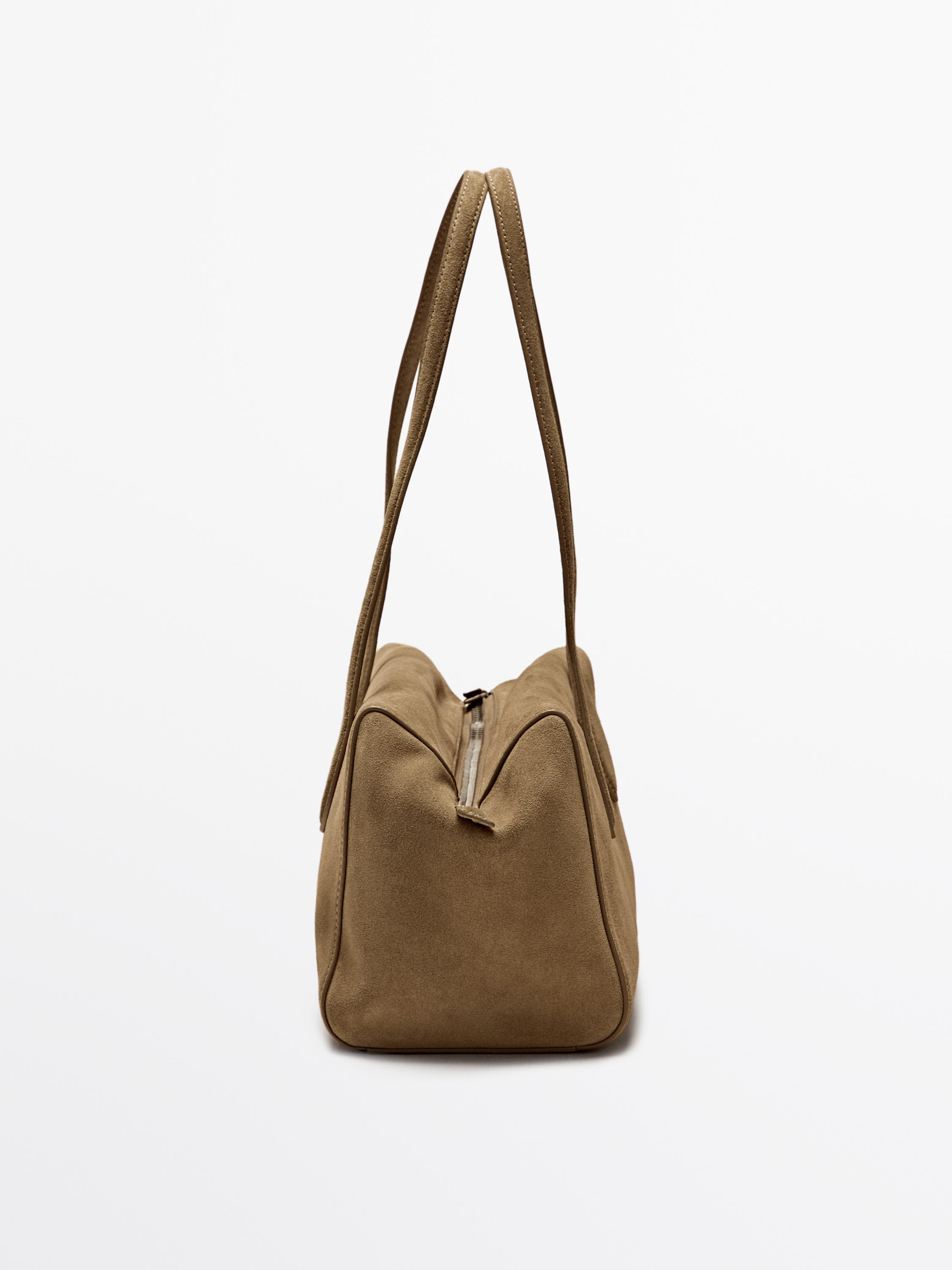 Split suede satchel bag